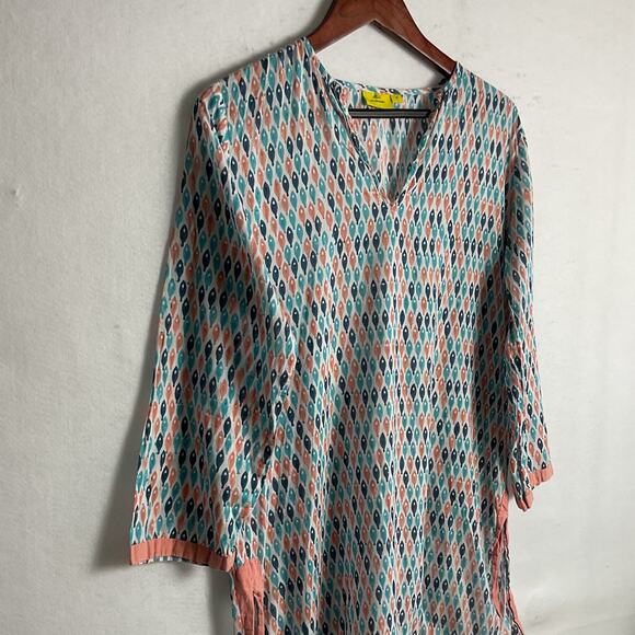 Roller Rabbit Modern Style Pattern Womens Size M Shoal Of Fish Colorful Shirt - Picture 3 of 9